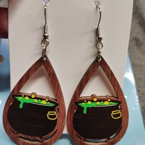Wooden Cauldron Drop Earrings